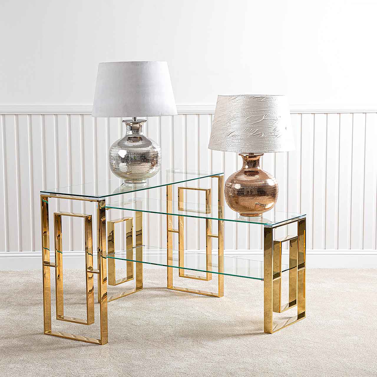 Artis Gold Metal Glass Console Table with Tempered Glass Top