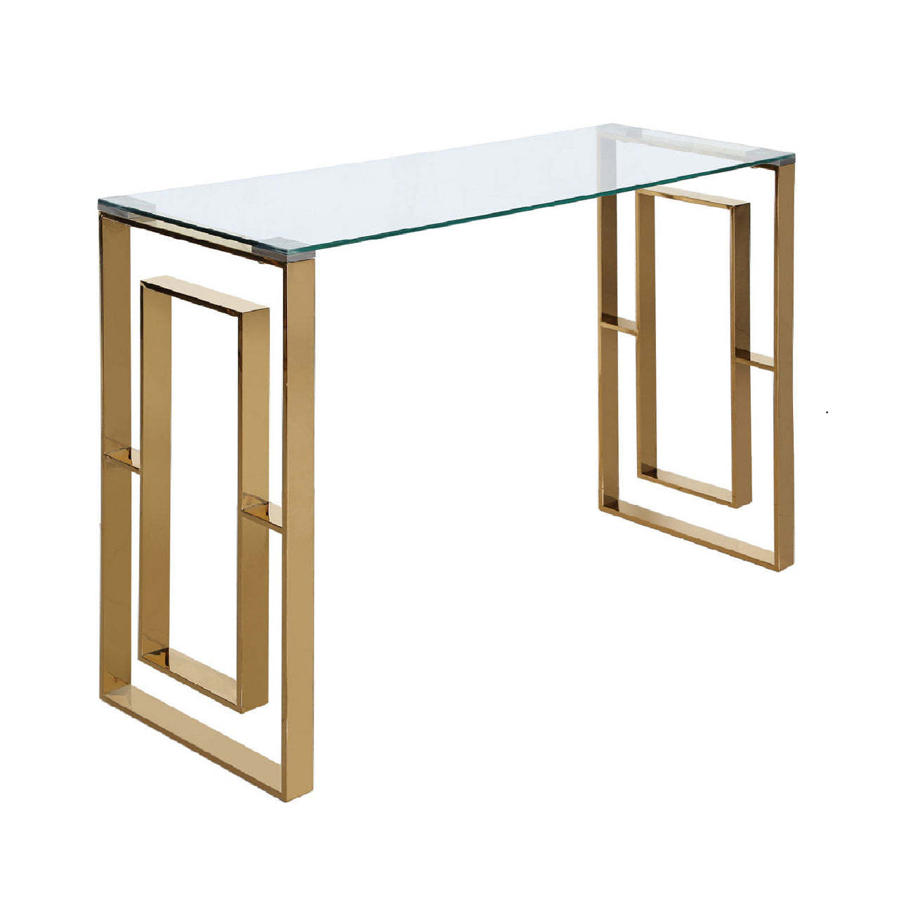 Artis Gold Metal Glass Console Table with Tempered Glass Top