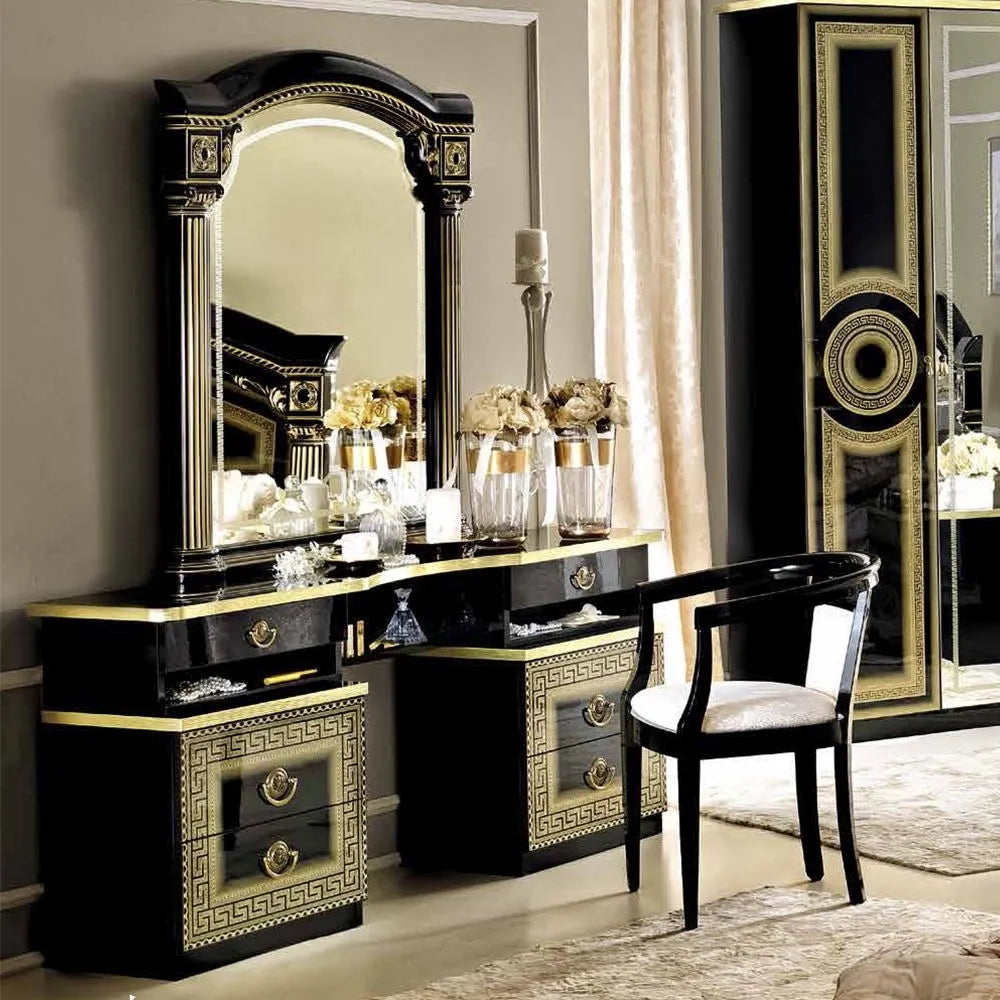 Italian Black and Gold Dresser & Mirror Set - CLEARANCE