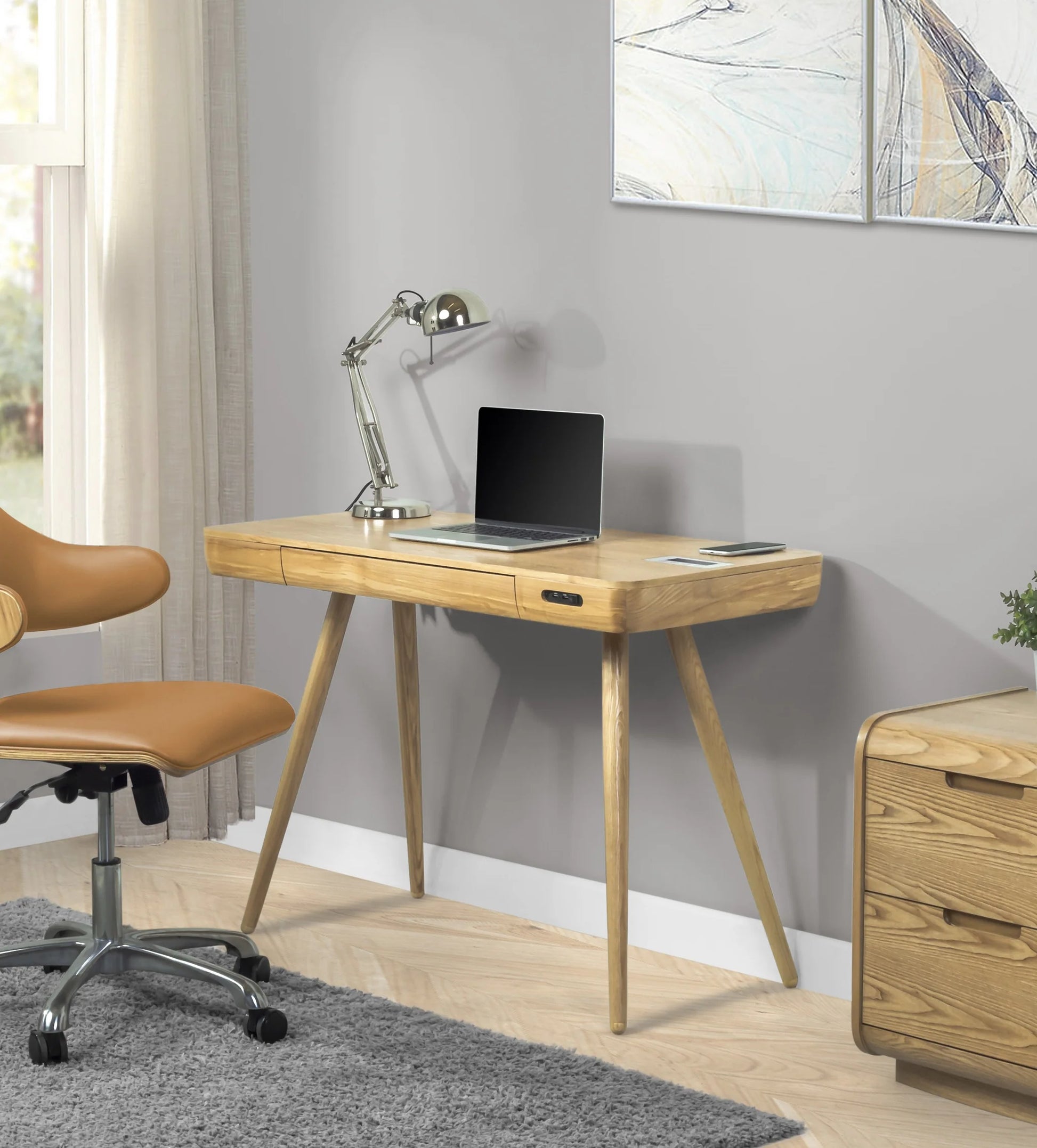 Oakland Ash Wood Desk Modern Tech with Elegant Design