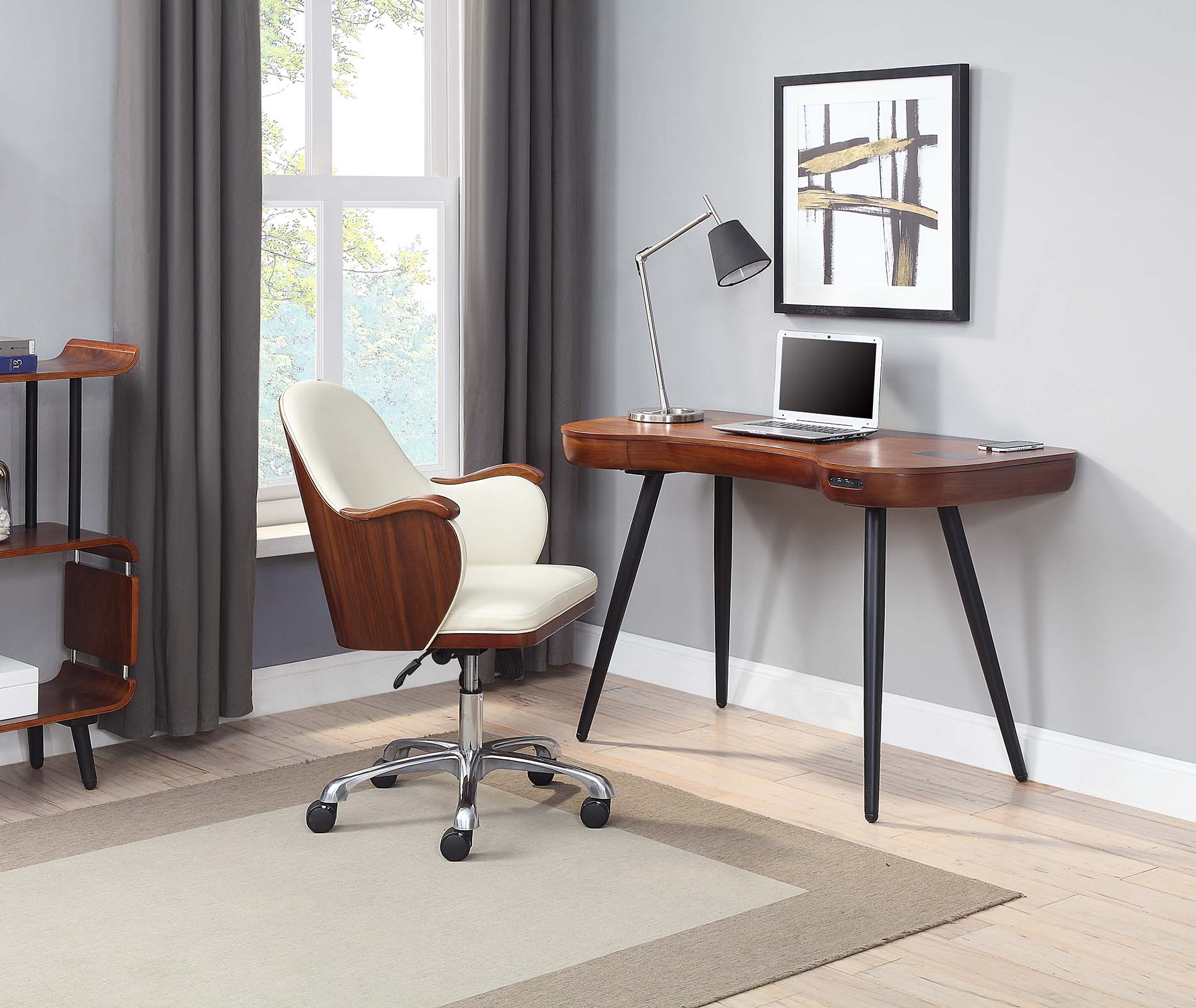 Oakland Cream Faux Leather & Walnut Office Chair Sleek and Ergonomic