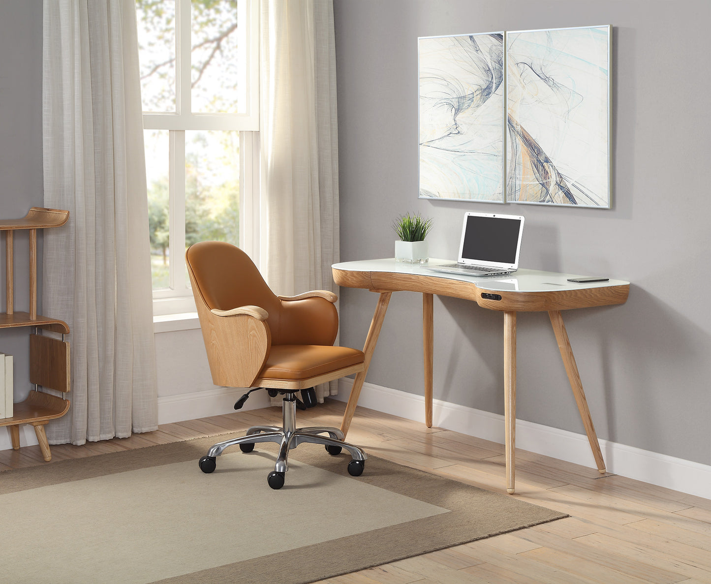 Oakland Tan Faux Leather & Ash Chair Elegant Swivel Office Chair