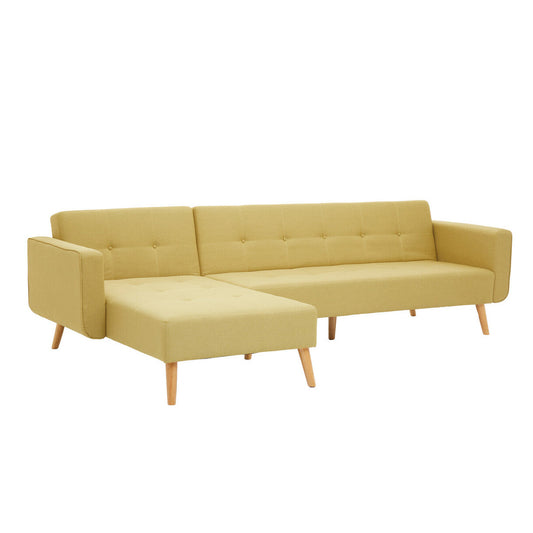 Ölsen L-Shape Linen Corner Sofa Bed – Grey / Black / Olive Green