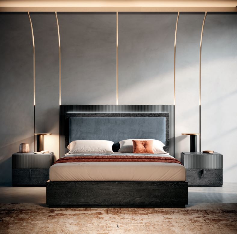HAMPTONS Bed – MedBlue Gloss & Cannetè Finish with LED Lighting