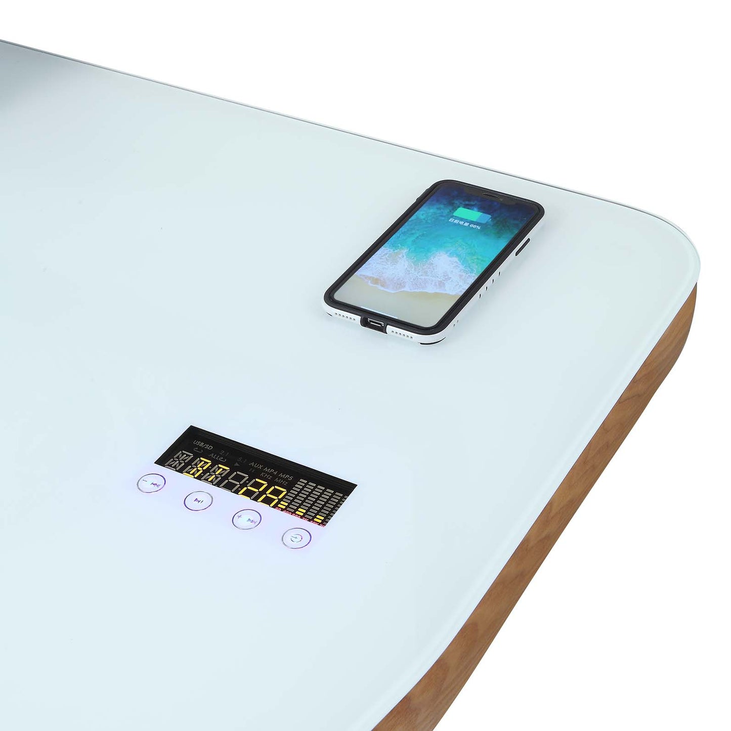 Oakland Ash Wood & White Glass Smart Desk with Speakers & Charger