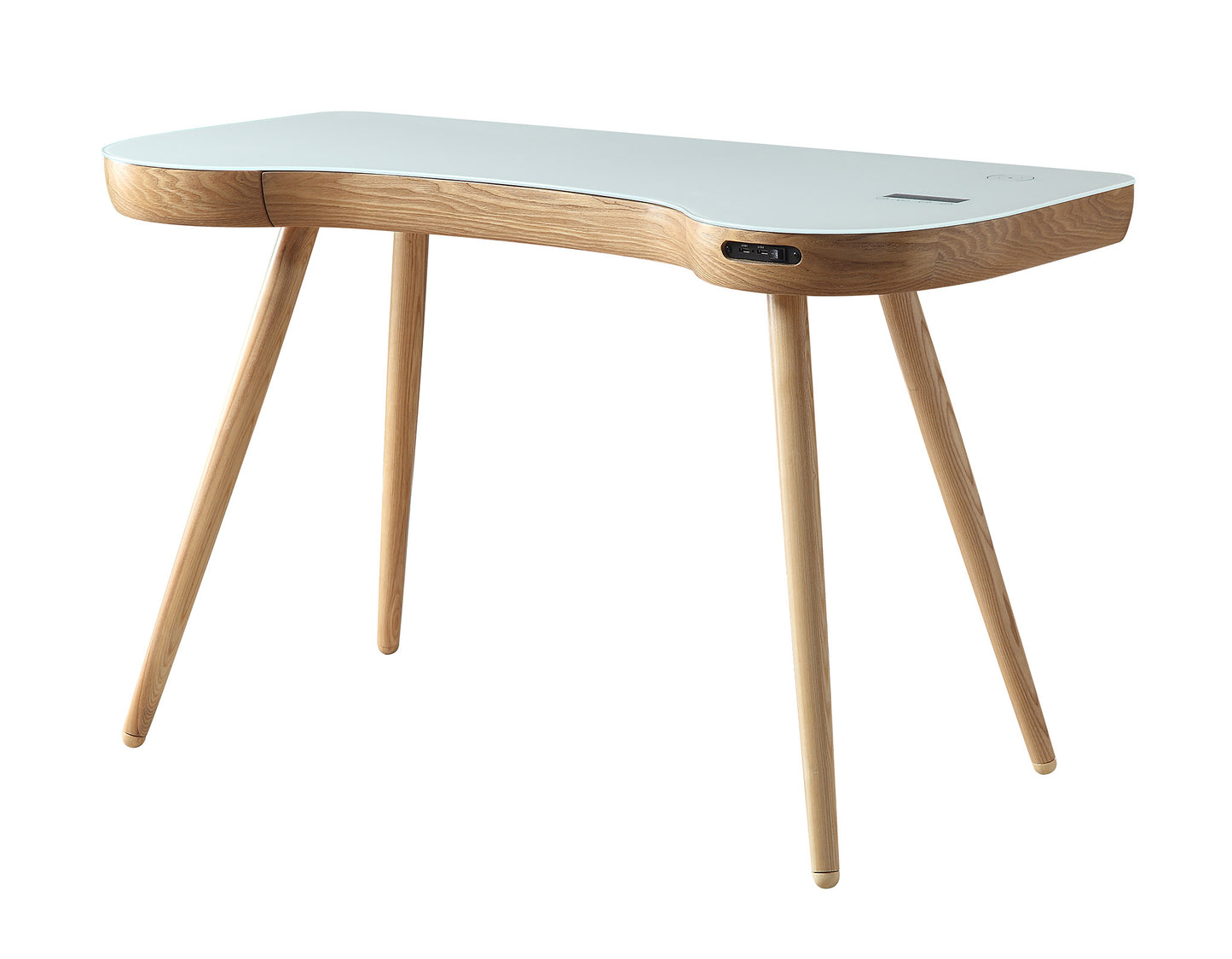Oakland Ash Wood & White Glass Smart Desk with Speakers & Charger