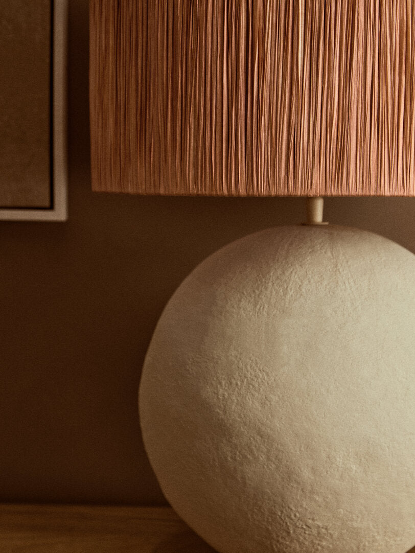 Paloma Natural Papier Mâché Table Lamp with Rust Raffia Shade