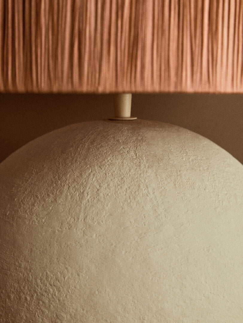 Paloma Natural Papier Mâché Table Lamp with Rust Raffia Shade