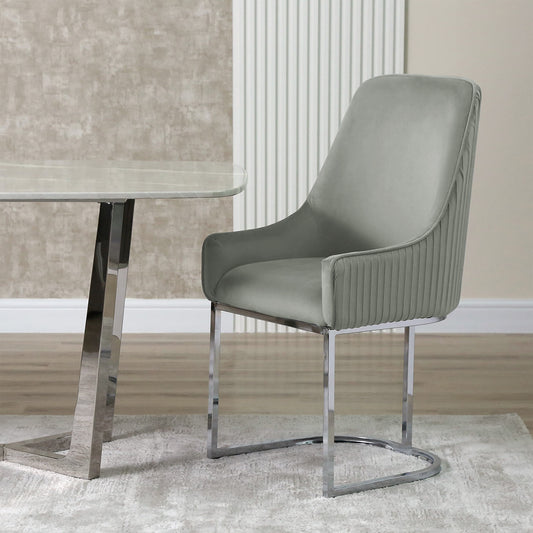Pair of Reis Velvet Dining Chairs with Chrome Legs – Modern Luxe Seating