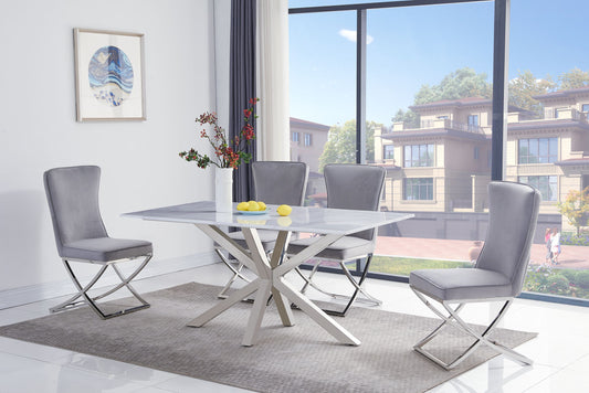 River Rectangular 1.6m White & Grey Ceramic Marble Dining Table