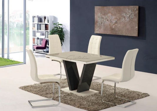 Zoe Rectangular High Gloss Grey and White V Shape 1.2m Dining Table