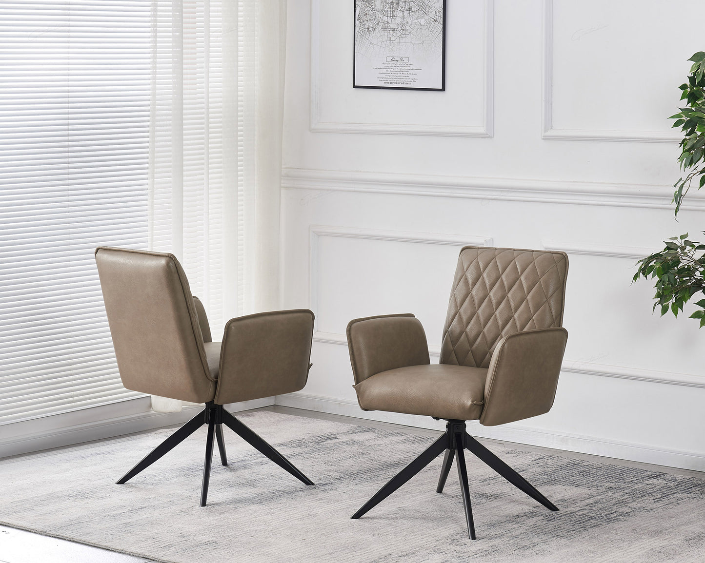 Pair of Siena Dining Chairs – Taupe or Black Fabric with Arms
