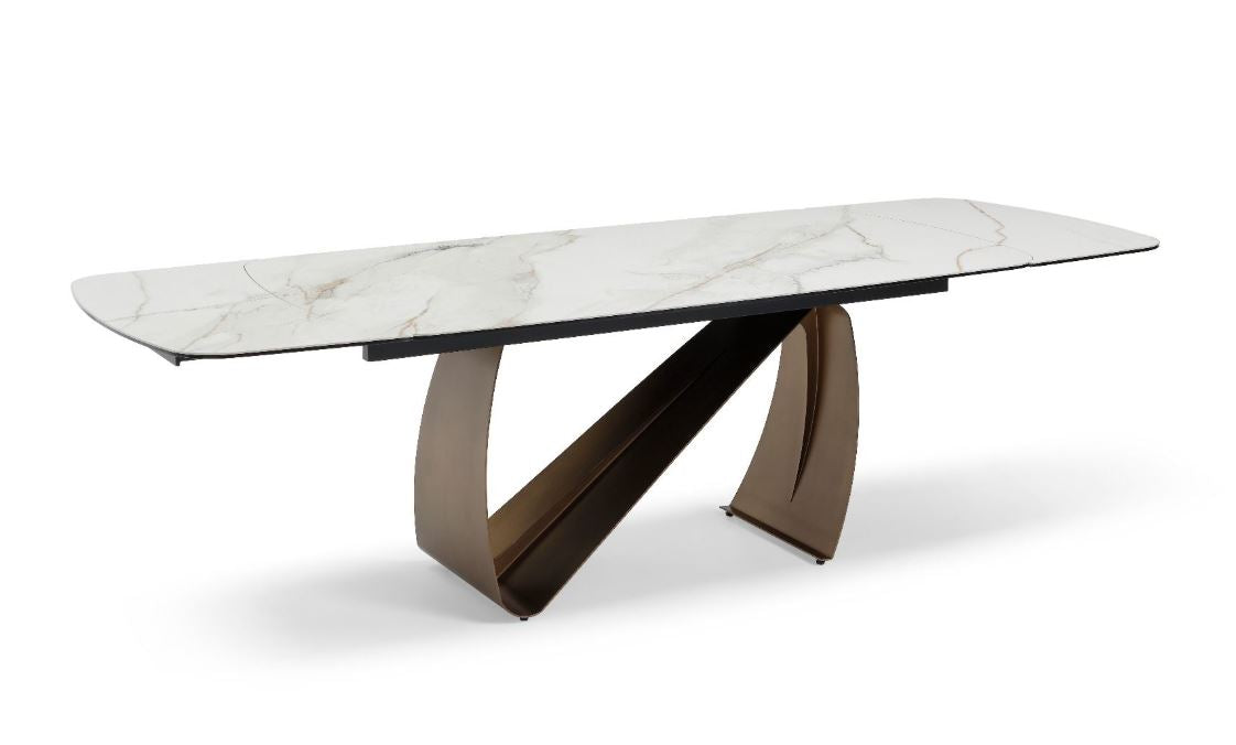Varese Extendable Brass & Sunset Statuario Dining Table