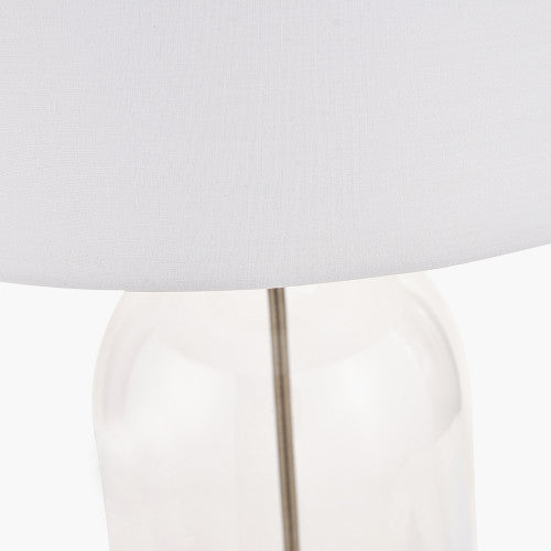 Clear glass cloche table lamp with antique brass base