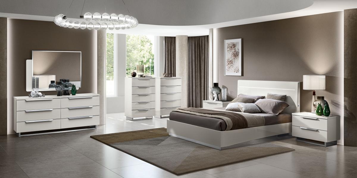KARA High Gloss Bed – White with LED Headboard & Storage Options