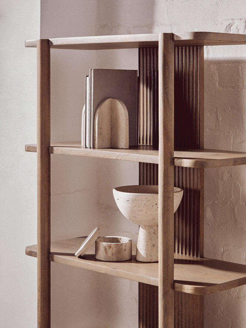 Multi-Tier Grey Mango Wood Shelf Unit for Books and Decor