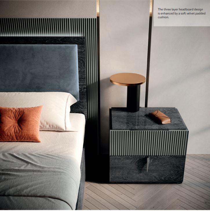 HAMPTONS Bed – MedBlue Gloss & Cannetè Finish with LED Lighting
