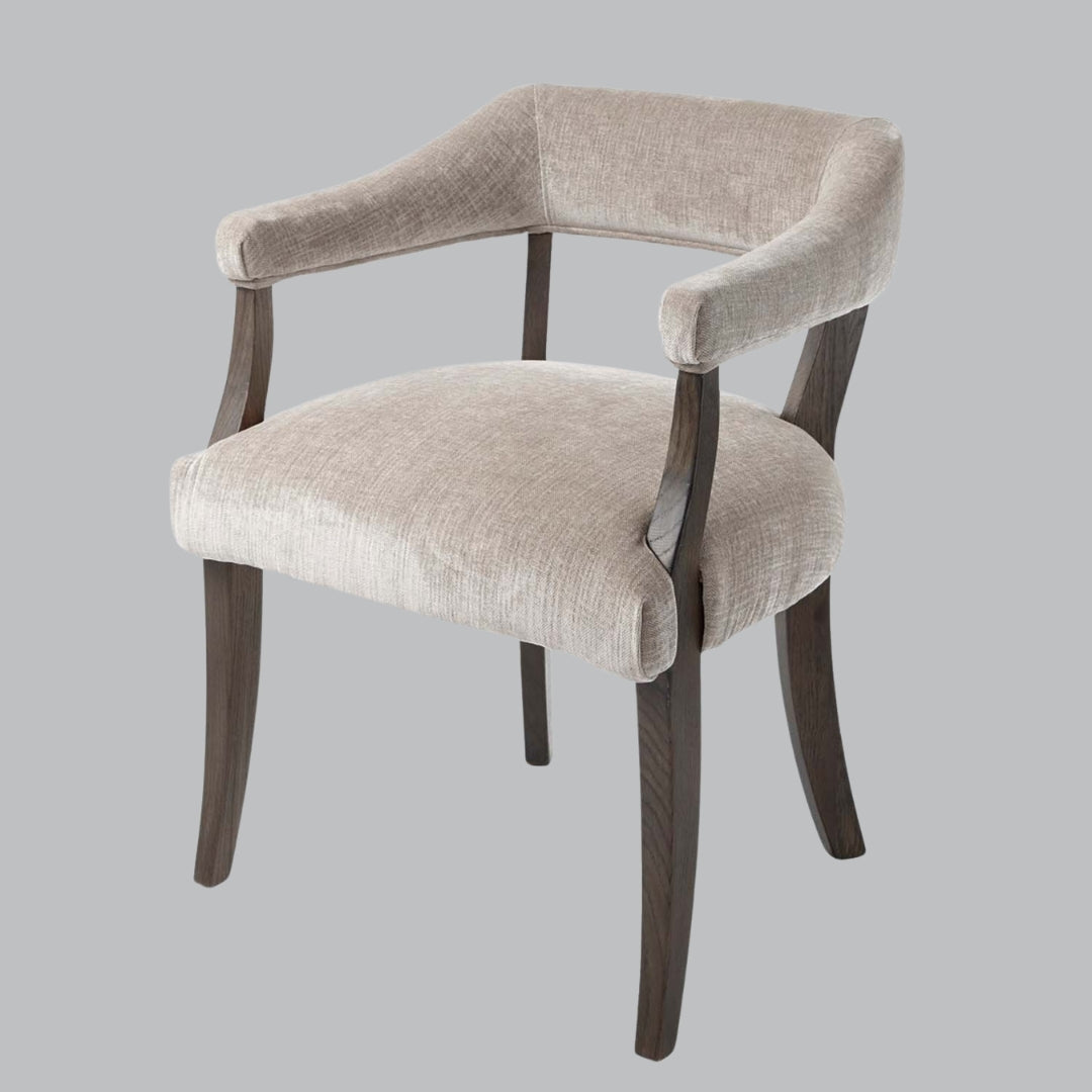 Pair of Thea Dining Chairs – Latte Chenille with Dark Brown Legs
