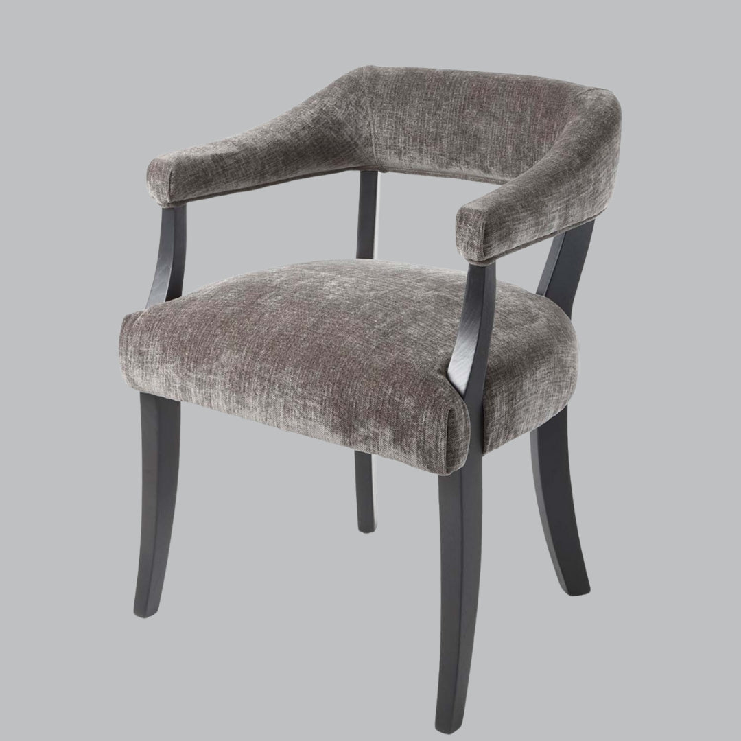 Pair of Thea Dining Chairs – Mouse Chenille with Black Legs