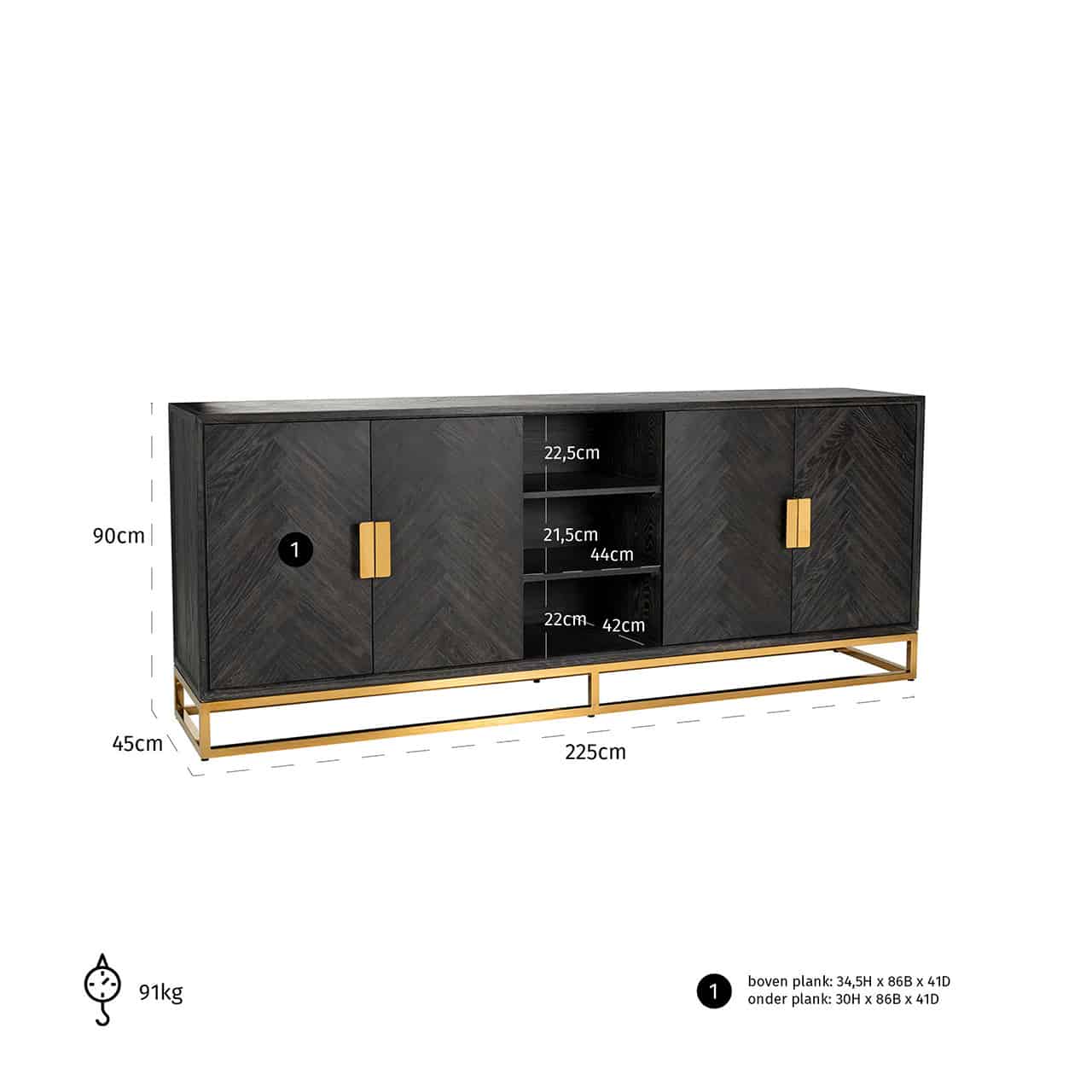 Bronwyn Black Oak  4dr Sideboard