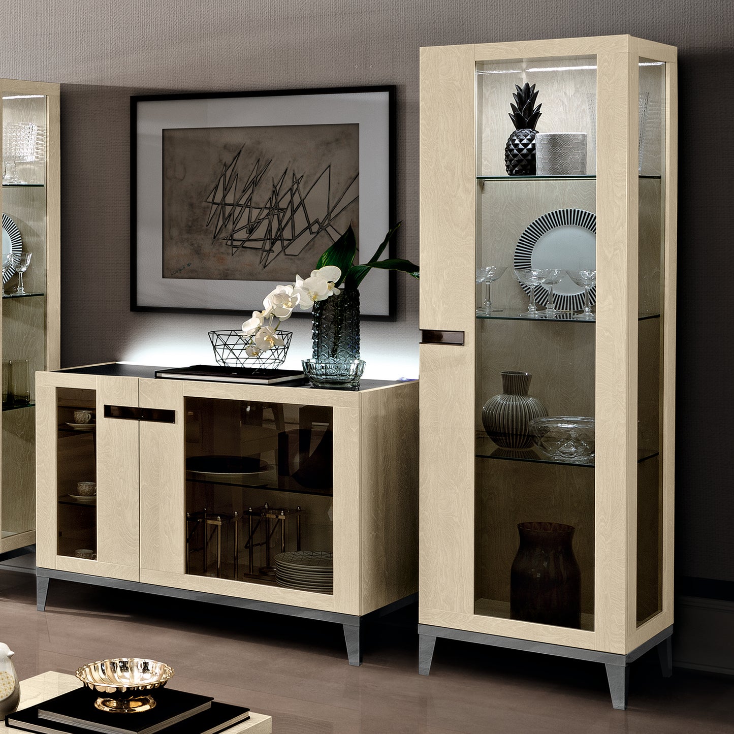 Abrianna Ivory Birch 1 Door Display Cabinet