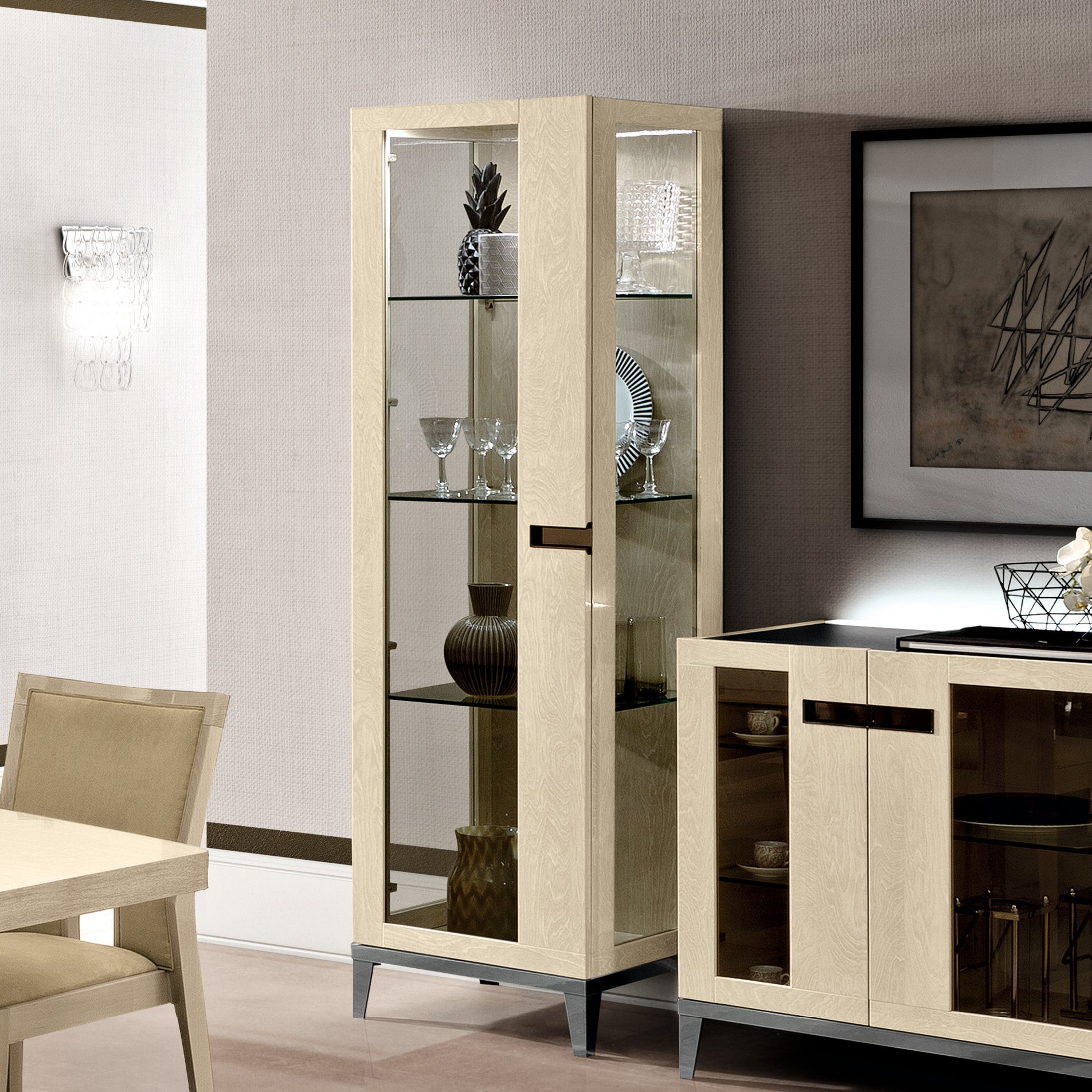 Abrianna Ivory Birch 1 Door Display Cabinet