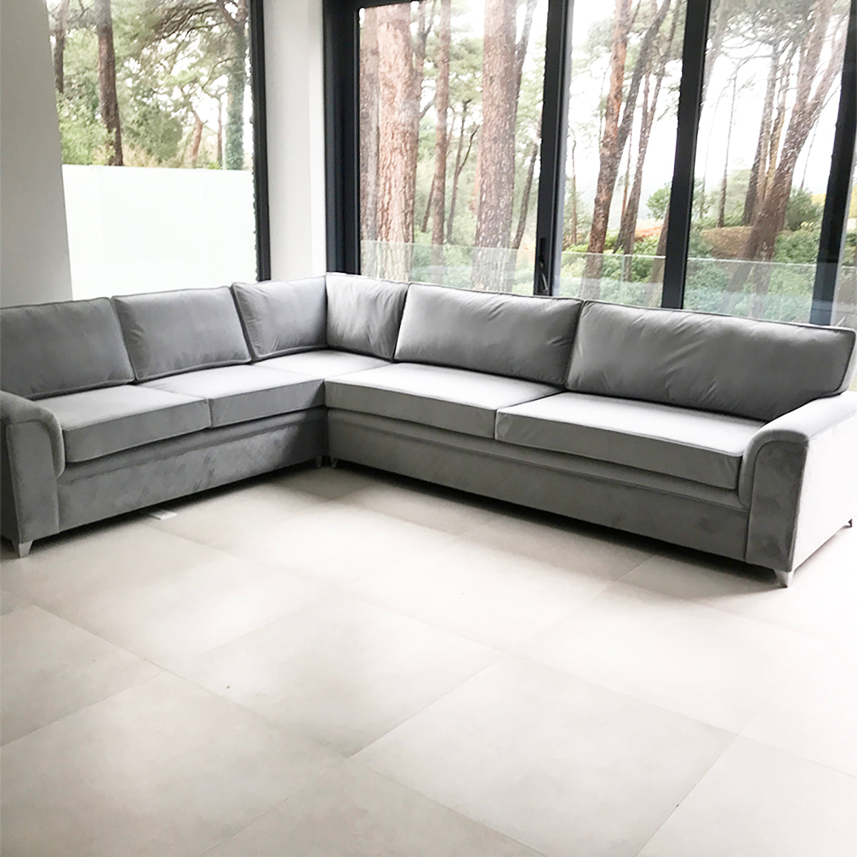 Bespoke Brooks Grey Velvet Quilted 3m x Corner Sofa Bespoke