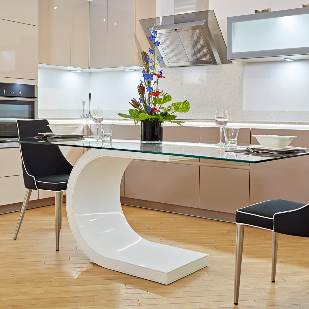 Ferrara Ammonite Ice White Quartz 2m Dining Table