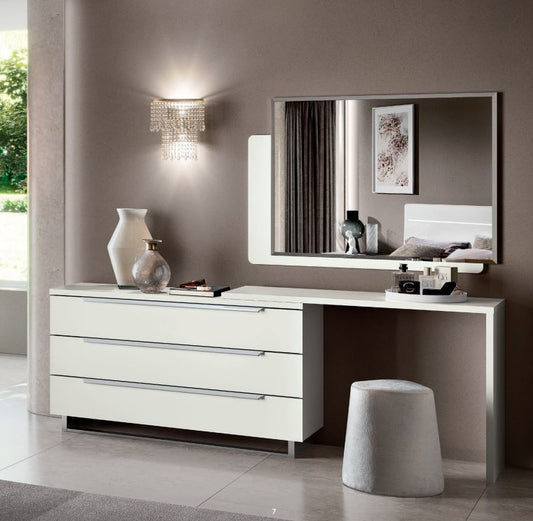 KIKI White hi-gloss 3/6 Draw Dressing Table