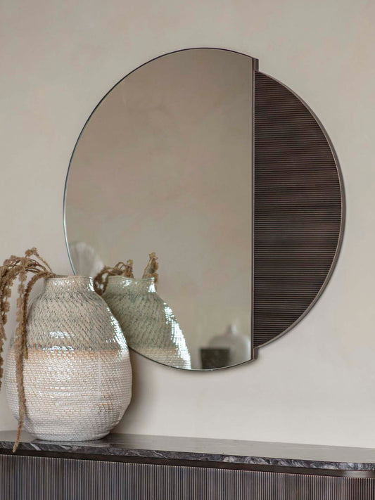 Harrington Round Panel Mirror – Aged Black Finish