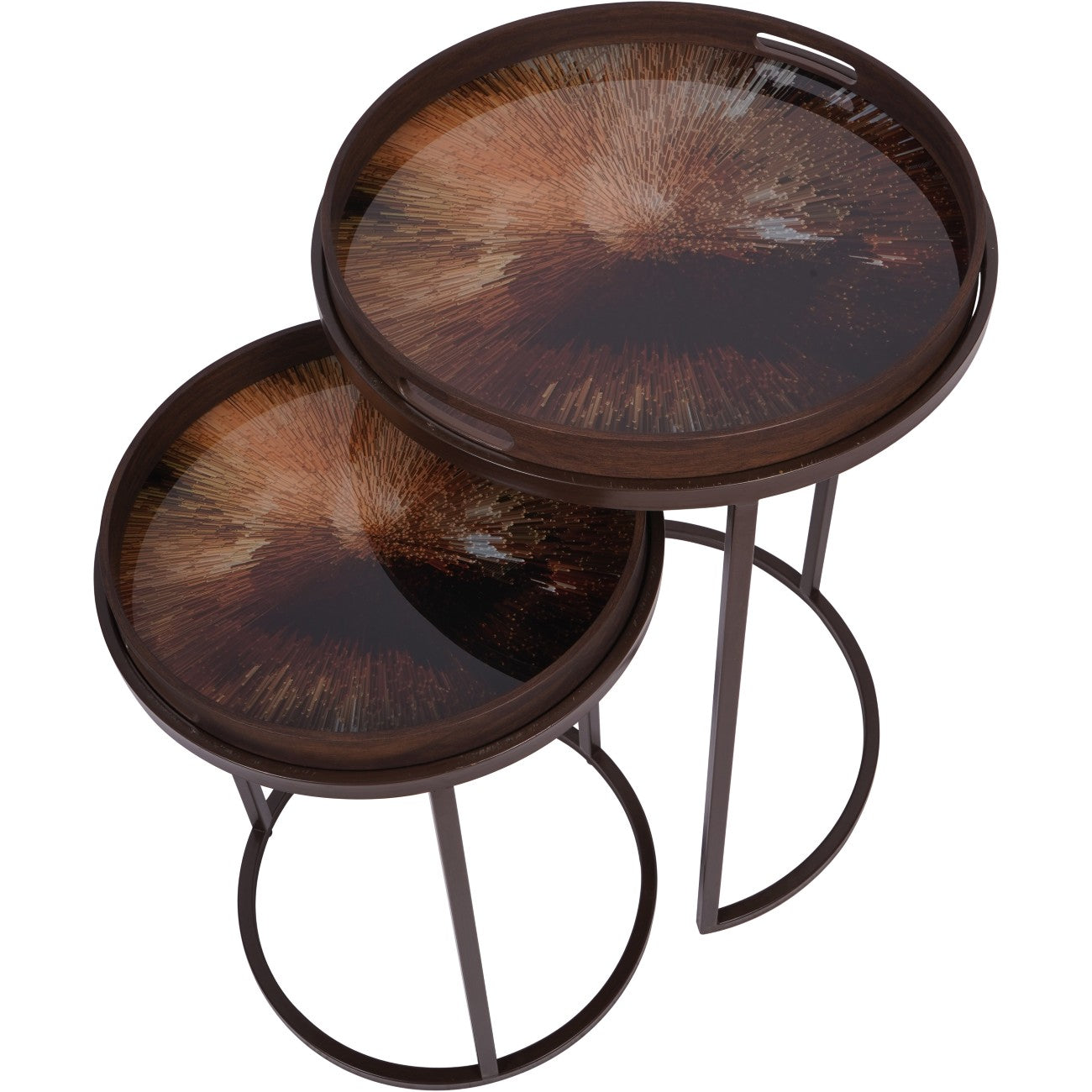 Arlo Golden Burst Nesting Tables – Set of 2 with Tray Tops
