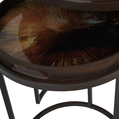 Arlo Golden Burst Nesting Tables – Set of 2 with Tray Tops