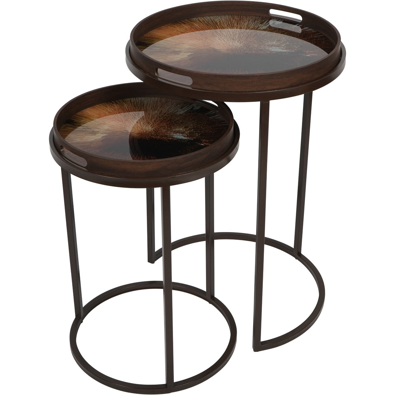 Arlo Golden Burst Nesting Tables – Set of 2 with Tray Tops
