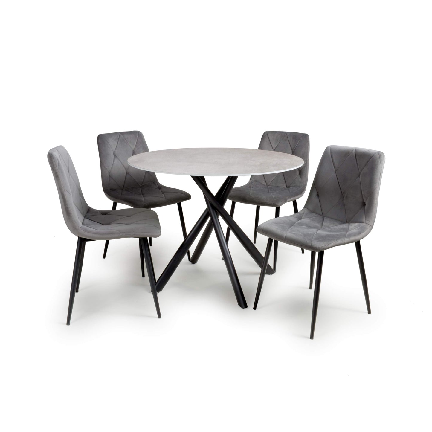 Avensis White Marble 1m Dining Table with 4 Velvet Dining Chairs - Various Colours