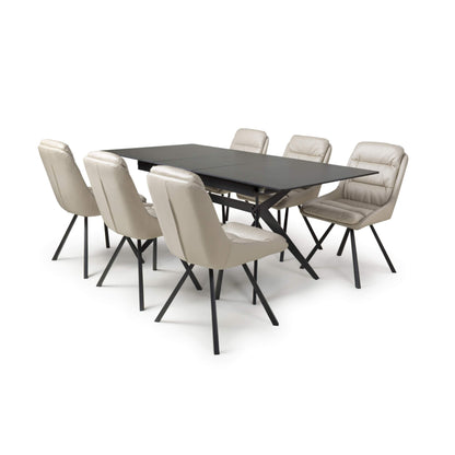 Timi Extendable 1.4m to 1.8m Black Dining Set with 6 Faux Leather Dining Chairs