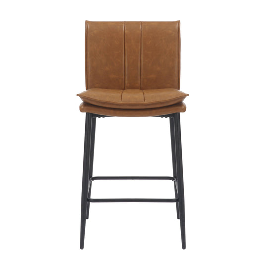 Pair of Arlo Bar Stools – Tan Leather Effect & Black Legs