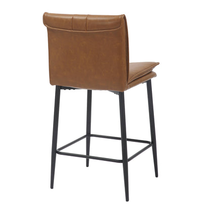 Pair of Arlo Bar Stools – Tan Leather Effect & Black Legs