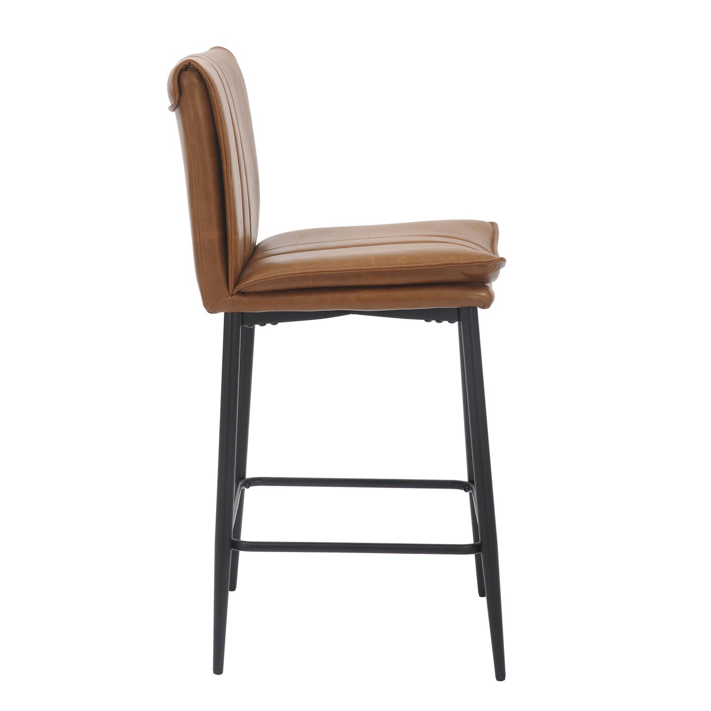 Pair of Arlo Bar Stools – Tan Leather Effect & Black Legs