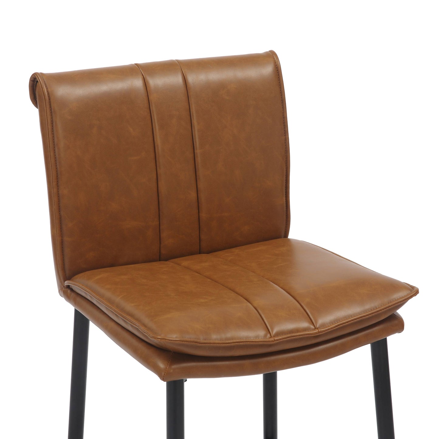 Pair of Arlo Bar Stools – Tan Leather Effect & Black Legs