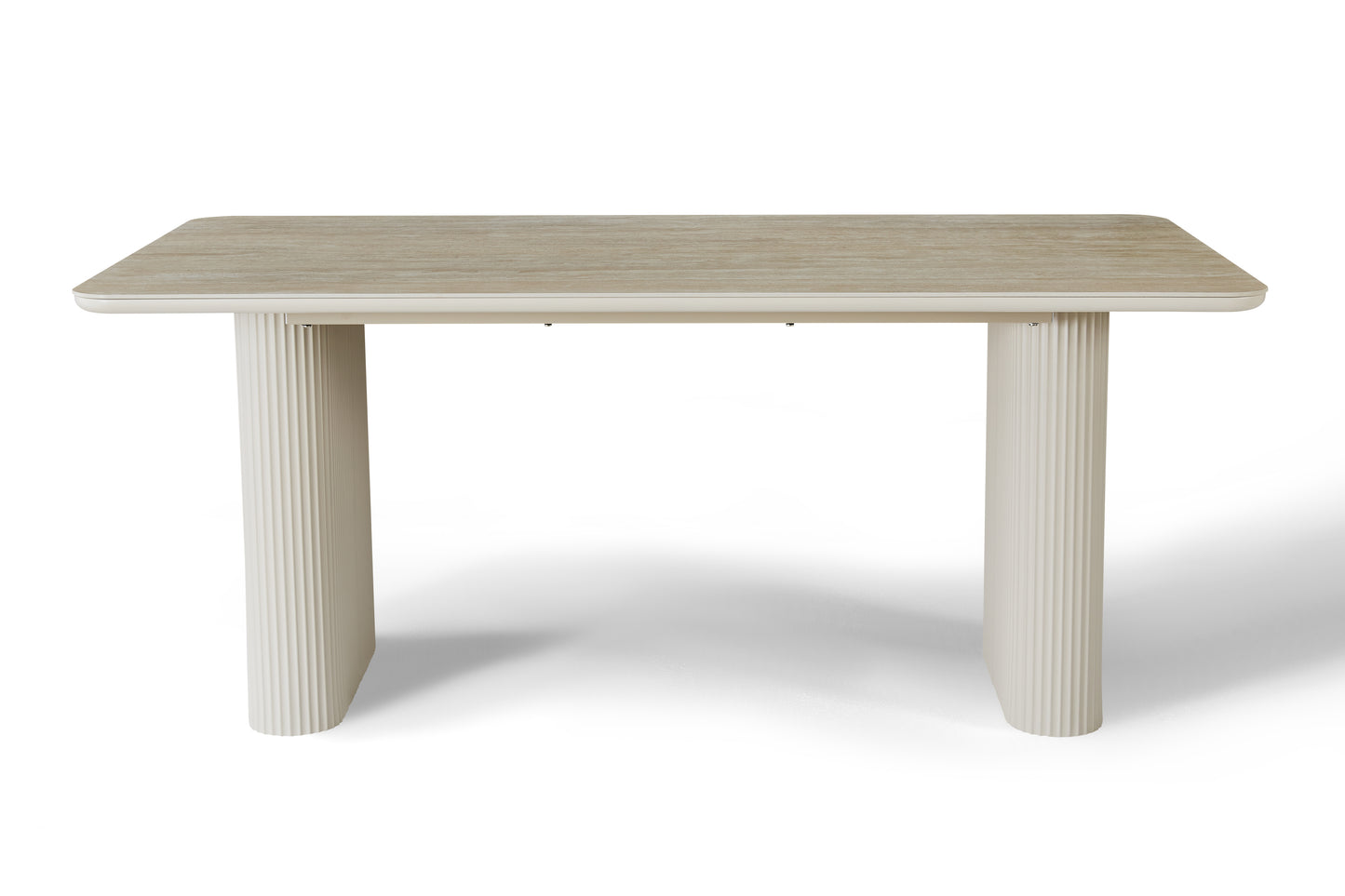 Aria Rectangular Satin Cream & Travertine Dining Table
