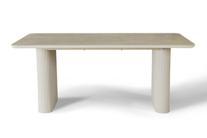 Aria Rectangular Satin Cream & Travertine Dining Table