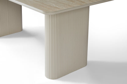 Aria Rectangular Satin Cream & Travertine Dining Table