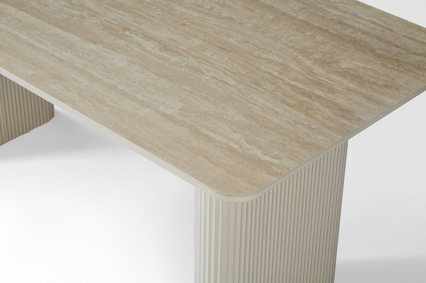Aria Rectangular Satin Cream & Travertine Dining Table