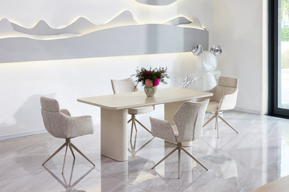 Aria Rectangular Satin Cream & Travertine Dining Table