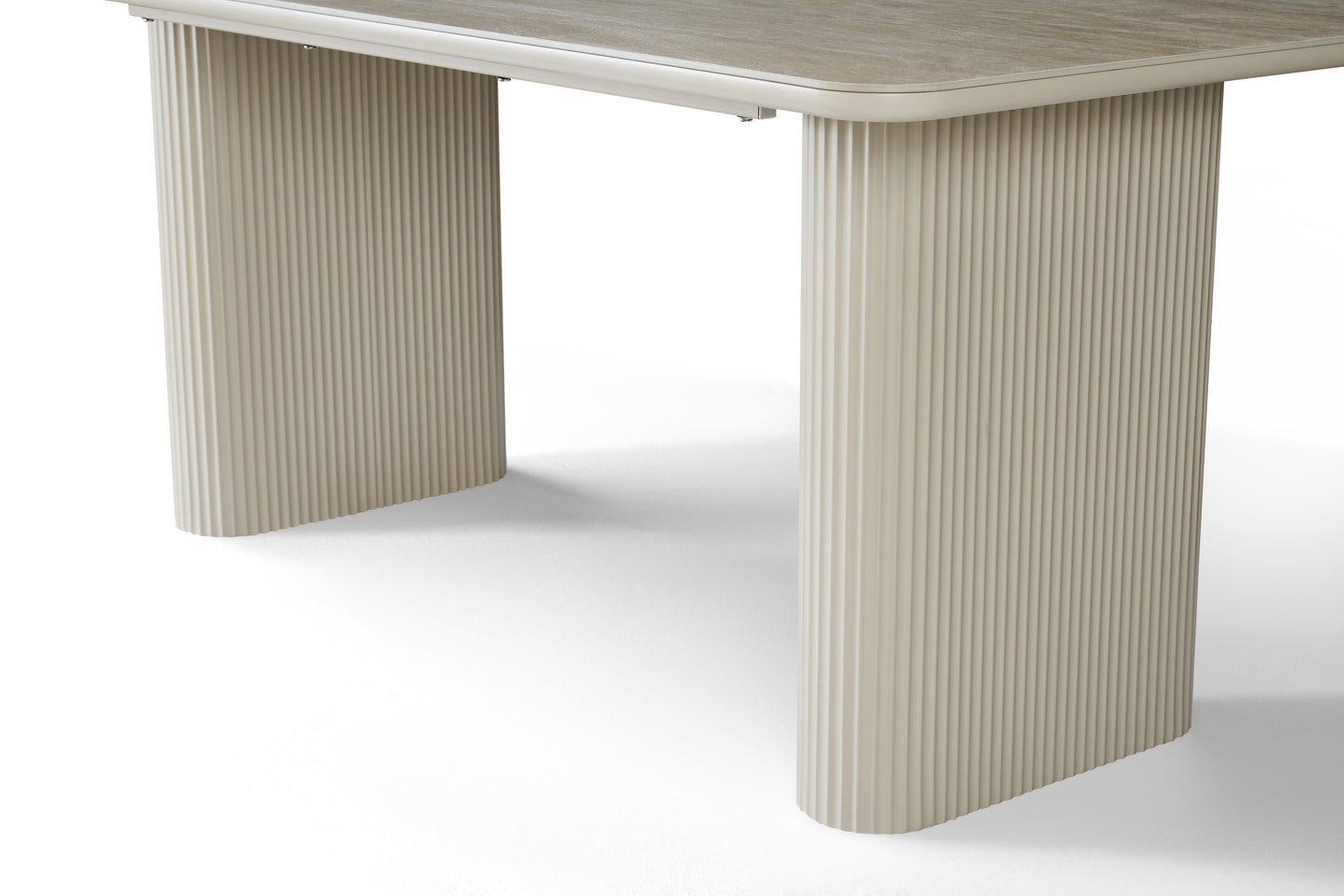Aria Rectangular Satin Cream & Travertine Dining Table