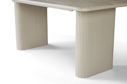 Aria Rectangular Satin Cream & Travertine Dining Table