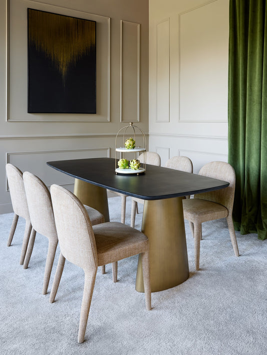Aurelia | Rectangular Black Marble & Brass Dining Table (200 × 90 cm)