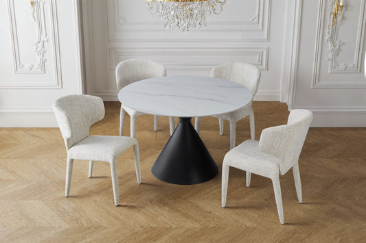 Aurelio Round Travertine Dining Table 120cm – 4 Seater Black & White