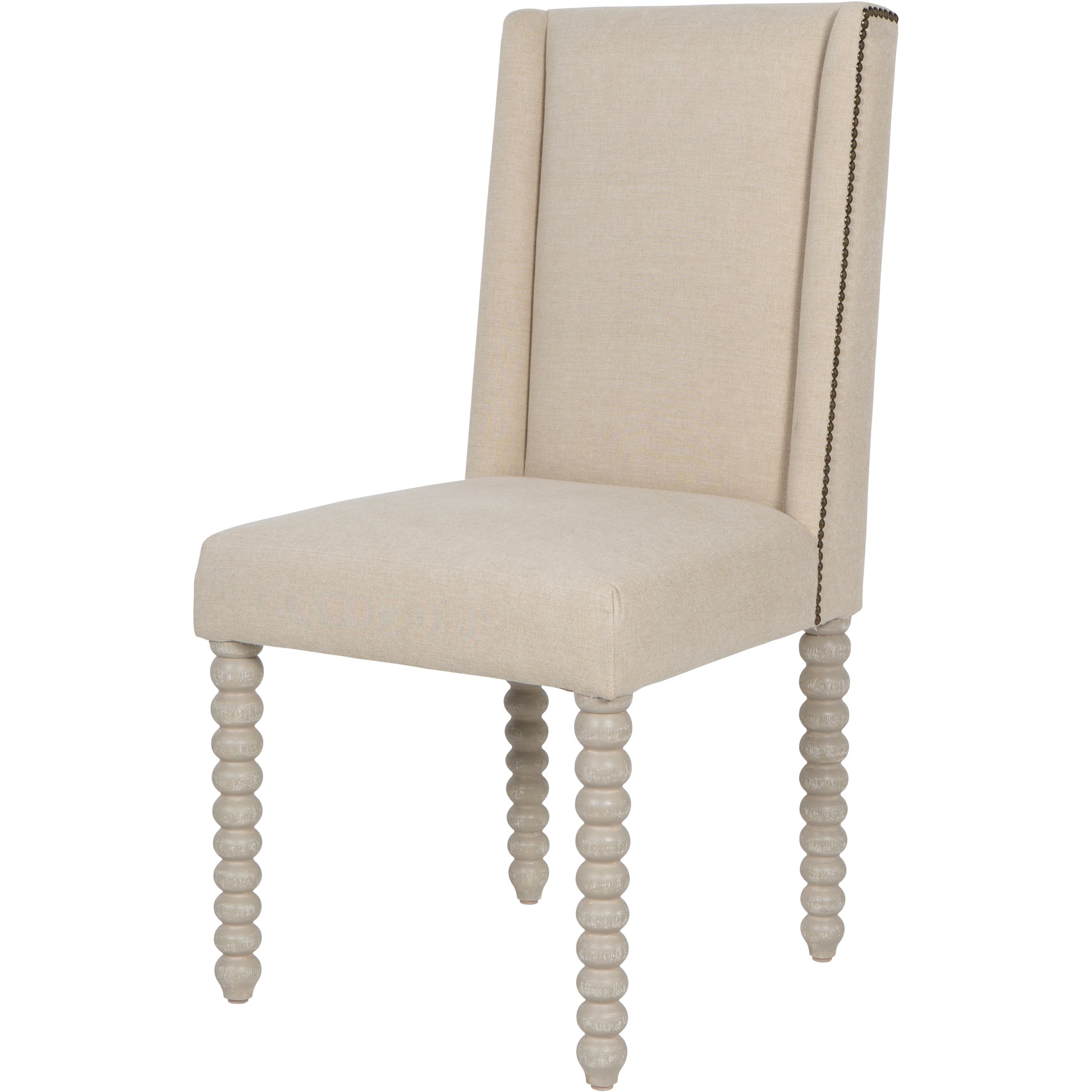 Bertie Hand-Carved Dining Chair with Cotton Upholstery