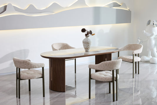 Caldera Rectangular Walnut & Pandora Stone Dining Table – 6–8 Seater 200cm